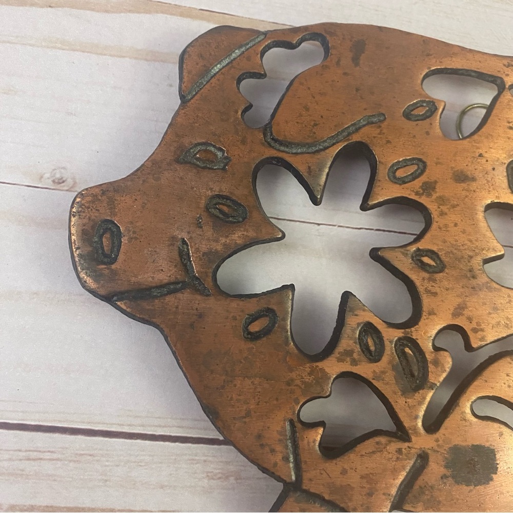 Vintage Copper Plated Cast Iron Pig Trivet Wall Hanging - Picture 4 of 5
